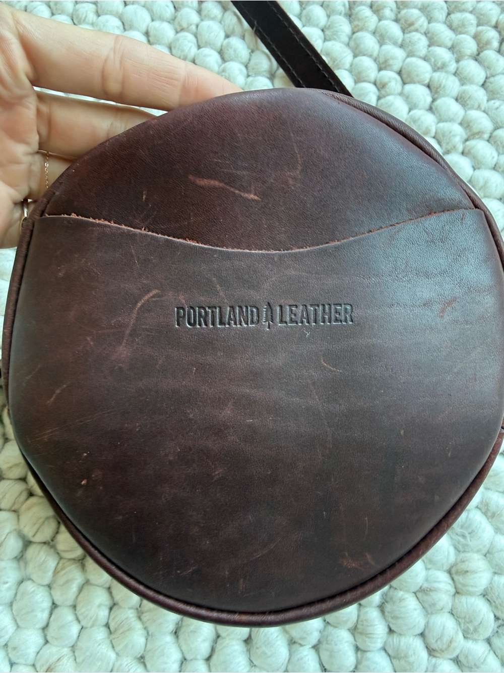 Portland Leather Round Brown Genuine Leather Crossbody Bag - Picture 2 of 9